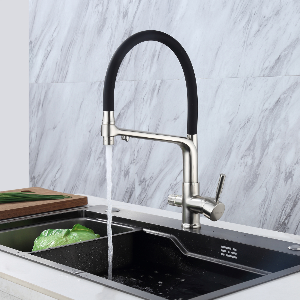 Robinet Cuisine Osmose Flexible 3 Voies Acier Brossé – CALIGARUM HIBERA GRIFERS