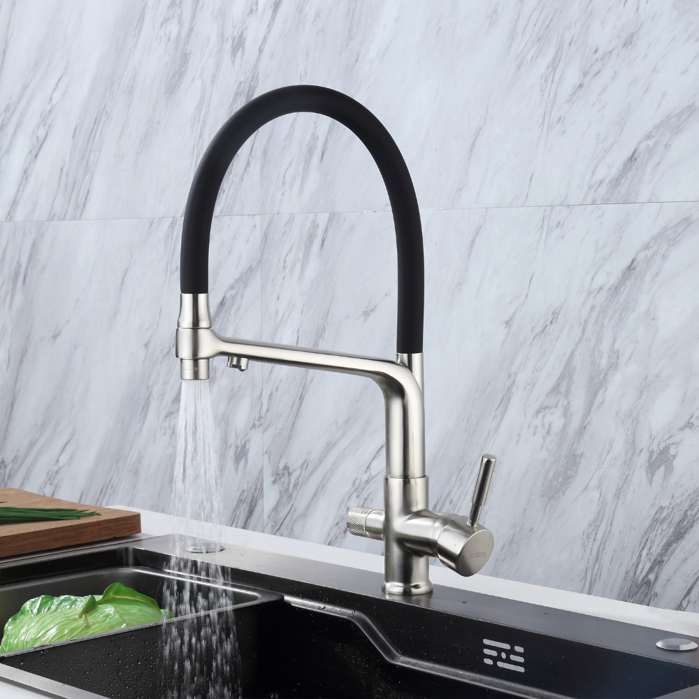 Robinet Cuisine Osmose Flexible 3 Voies Acier Brossé – CALIGARUM HIBERA GRIFERS
