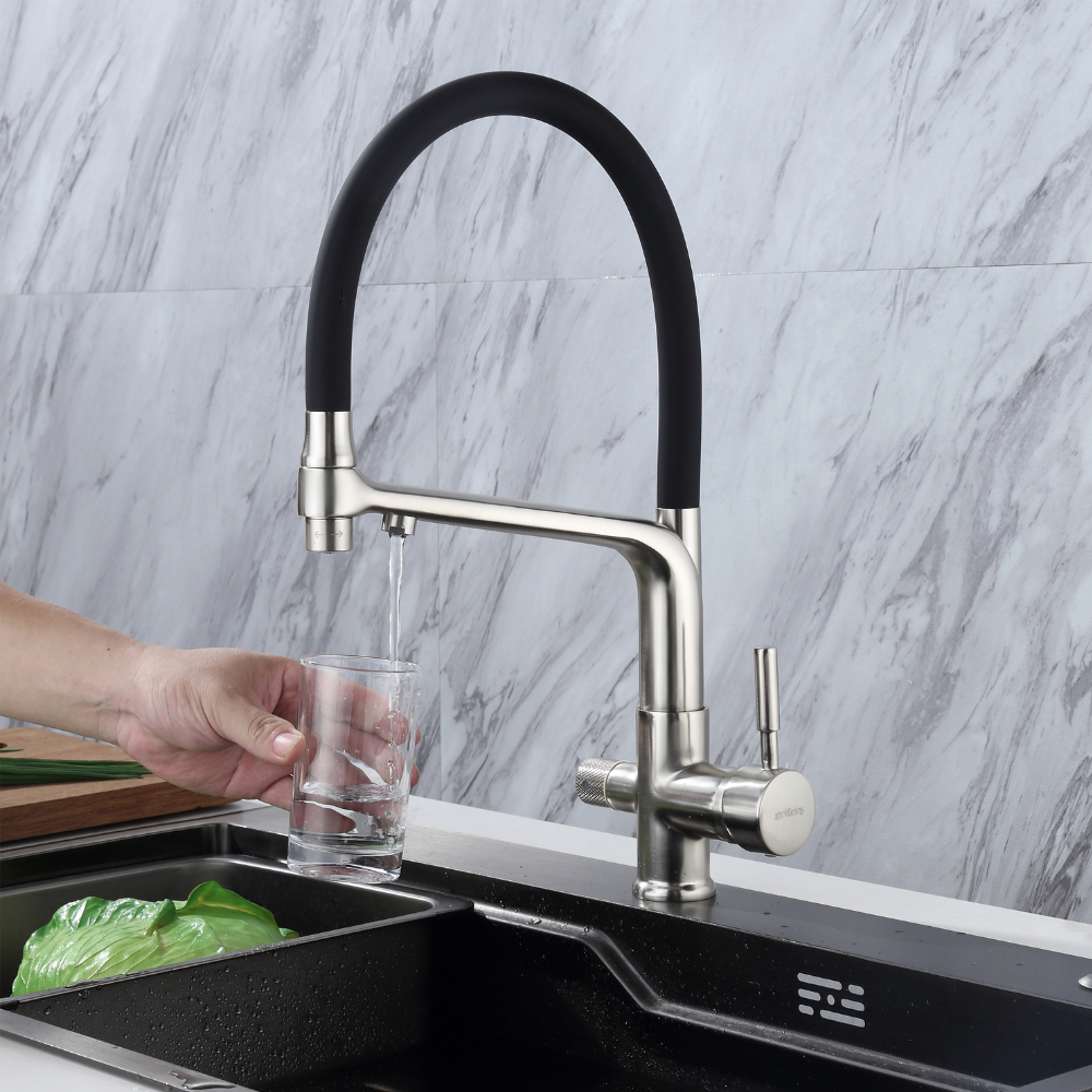 Robinet Cuisine Osmose Flexible 3 Voies Acier Brossé – CALIGARUM HIBERA GRIFERS