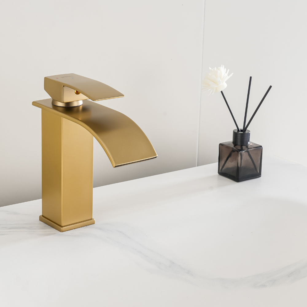 Mitigeur Lavabo Or Brossé Cascade Bec Bas – FONTEA BASIS AURI GRIFERS