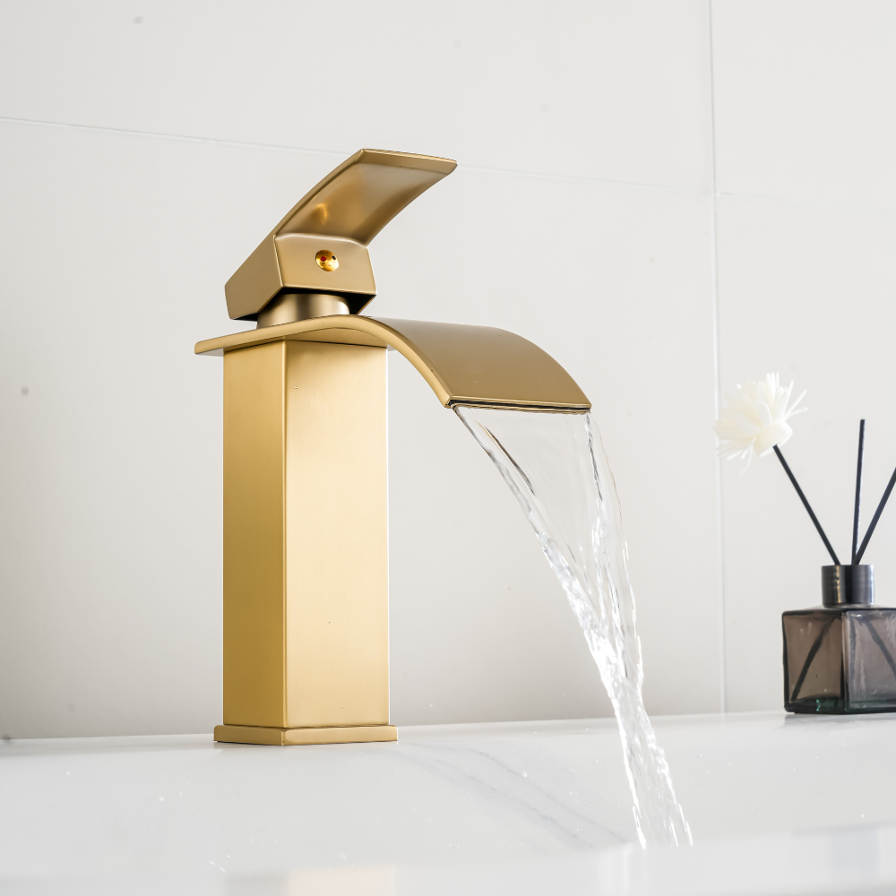 Mitigeur Lavabo Or Brossé Cascade Bec Bas – FONTEA BASIS AURI GRIFERS