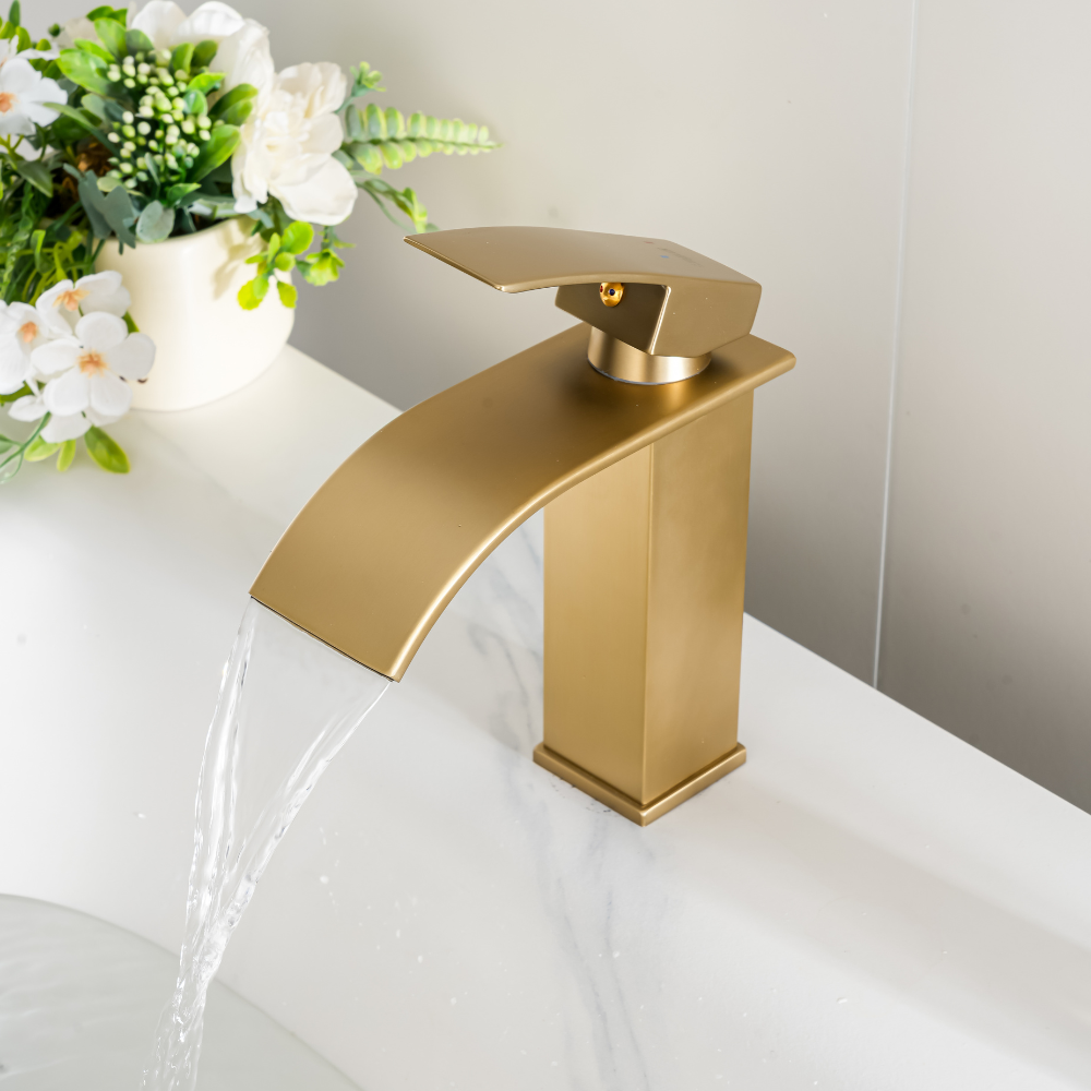 Mitigeur Lavabo Or Brossé Cascade Bec Bas – FONTEA BASIS AURI GRIFERS