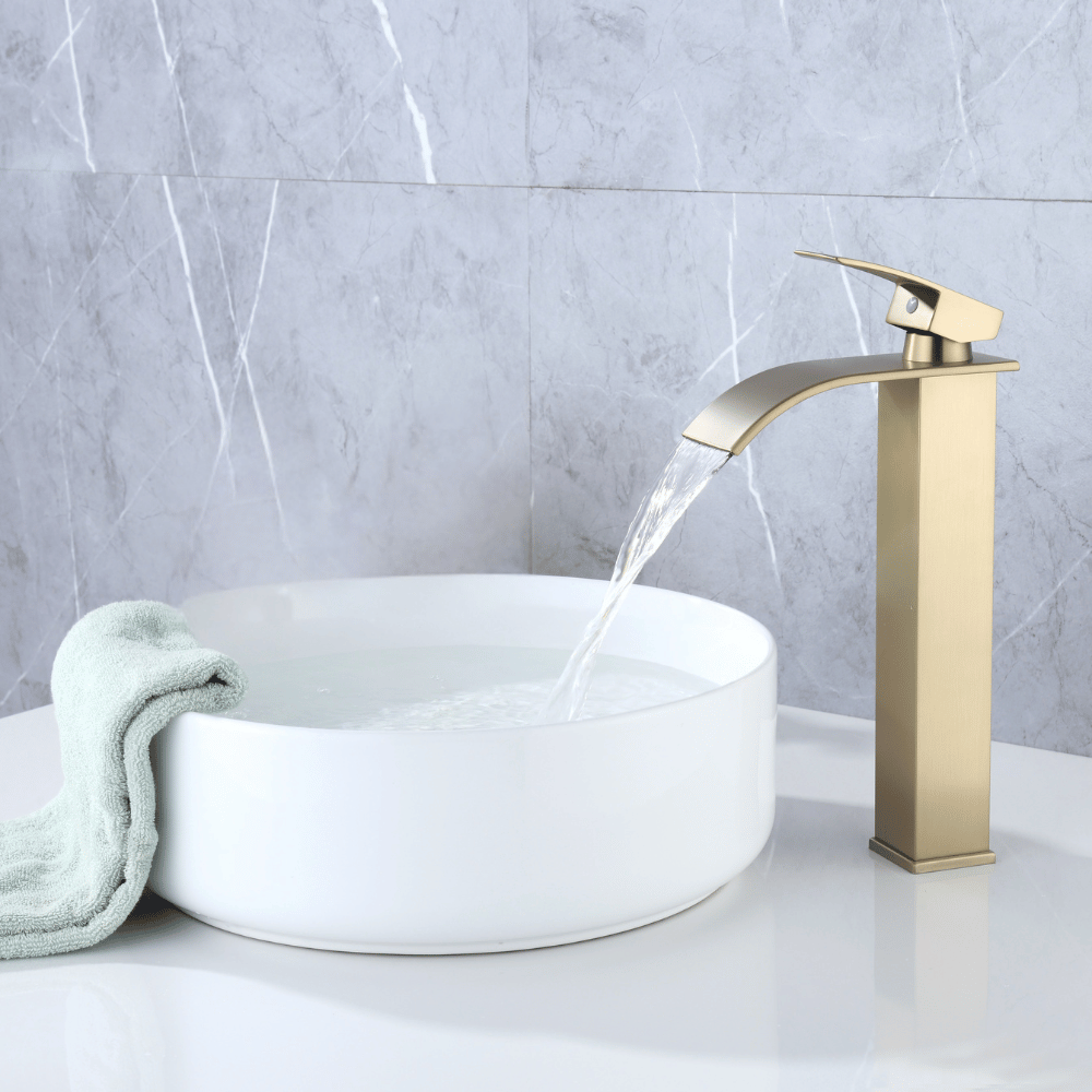 Mitigeur Lavabo Or Brossé Bec Haut Cascade – FONTEA ALTUS AURI GRIFERS