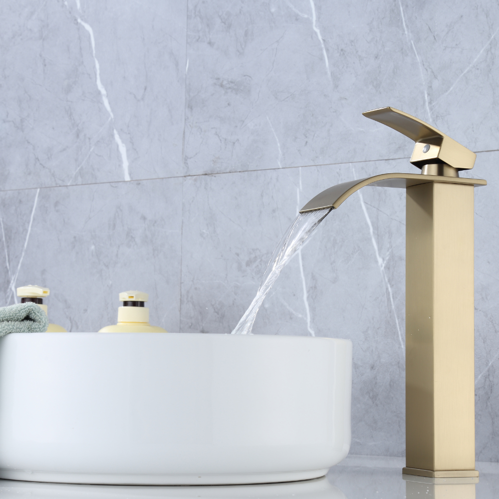 Mitigeur Lavabo Or Brossé Bec Haut Cascade – FONTEA ALTUS AURI GRIFERS