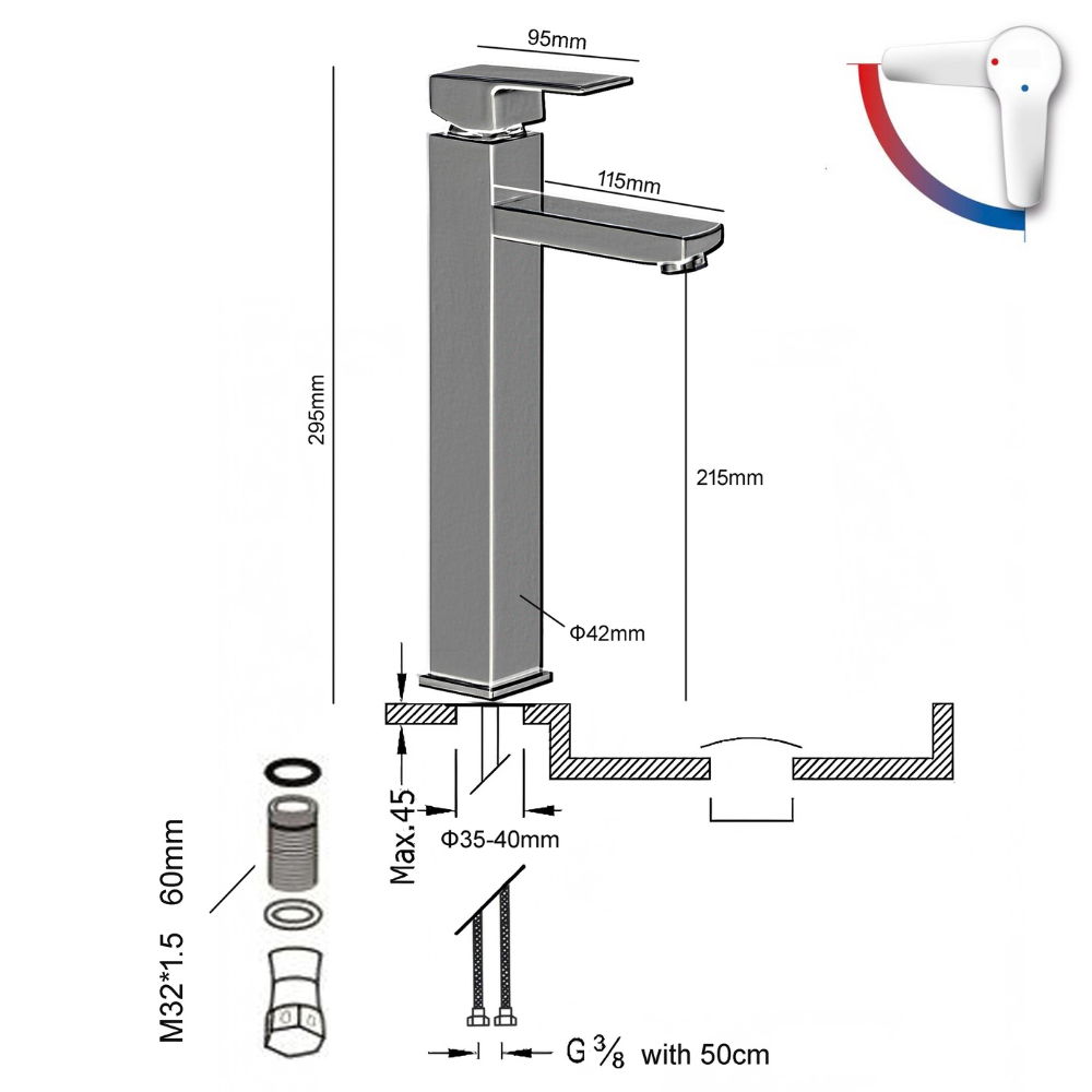 Mitigeur Lavabo Chromé Avec Bec Haut Et Ouverture À Froid - HUMILIS CROME GRIFERS