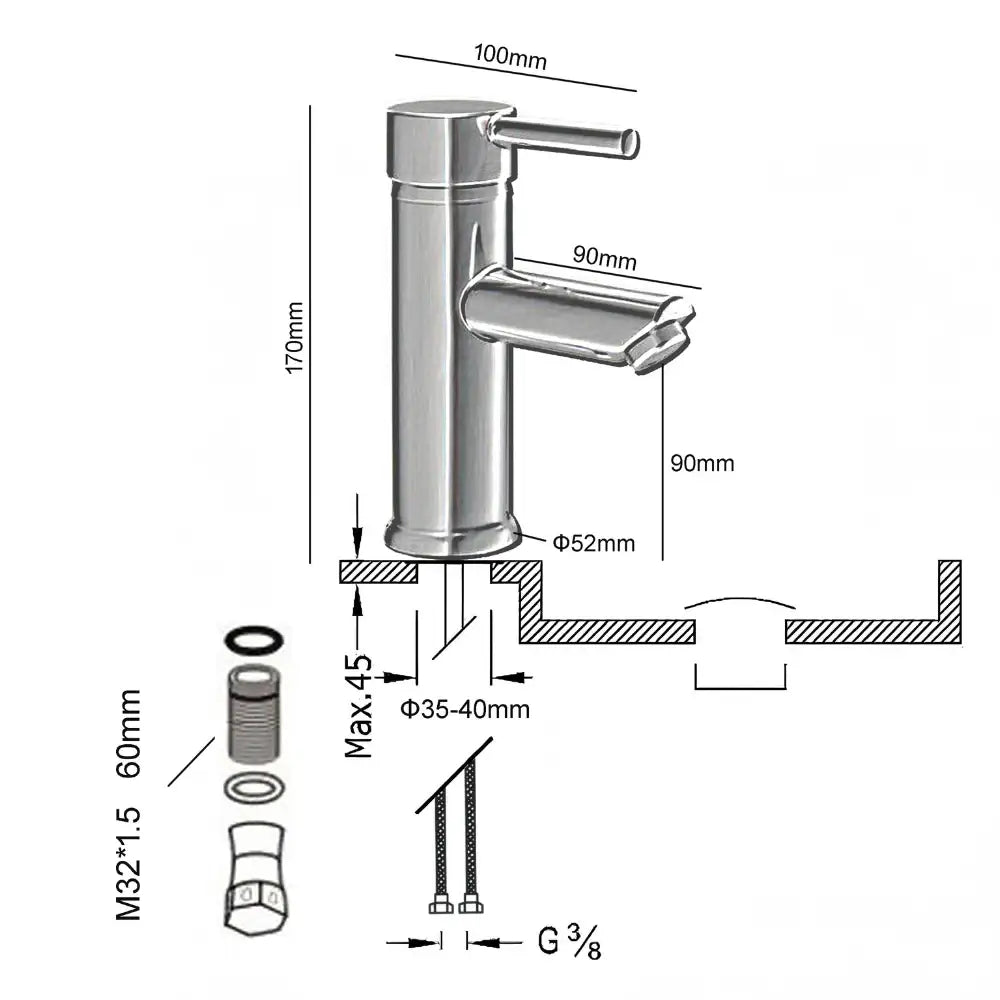 Mitigeur Lavabo Doré Brossé Bec Bas – ROUND BASIS AURI GRIFERS