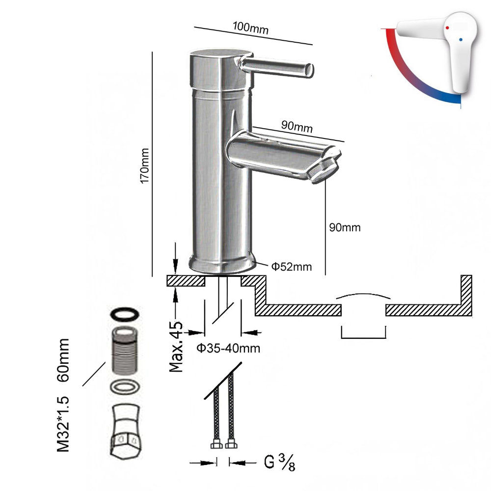 Mitigeur Lavabo Chromé Avec Bec Bas Et Ouverture À Froid - MODICU CROME GRIFERS