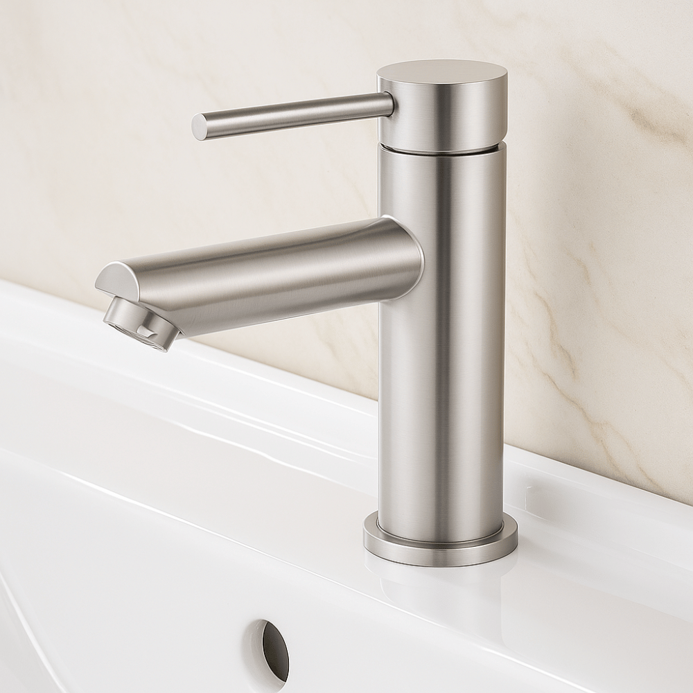 Mitigeur Lavabo Acier Brossé Bec Bas – ROUND BASIS HIBERA GRIFERS