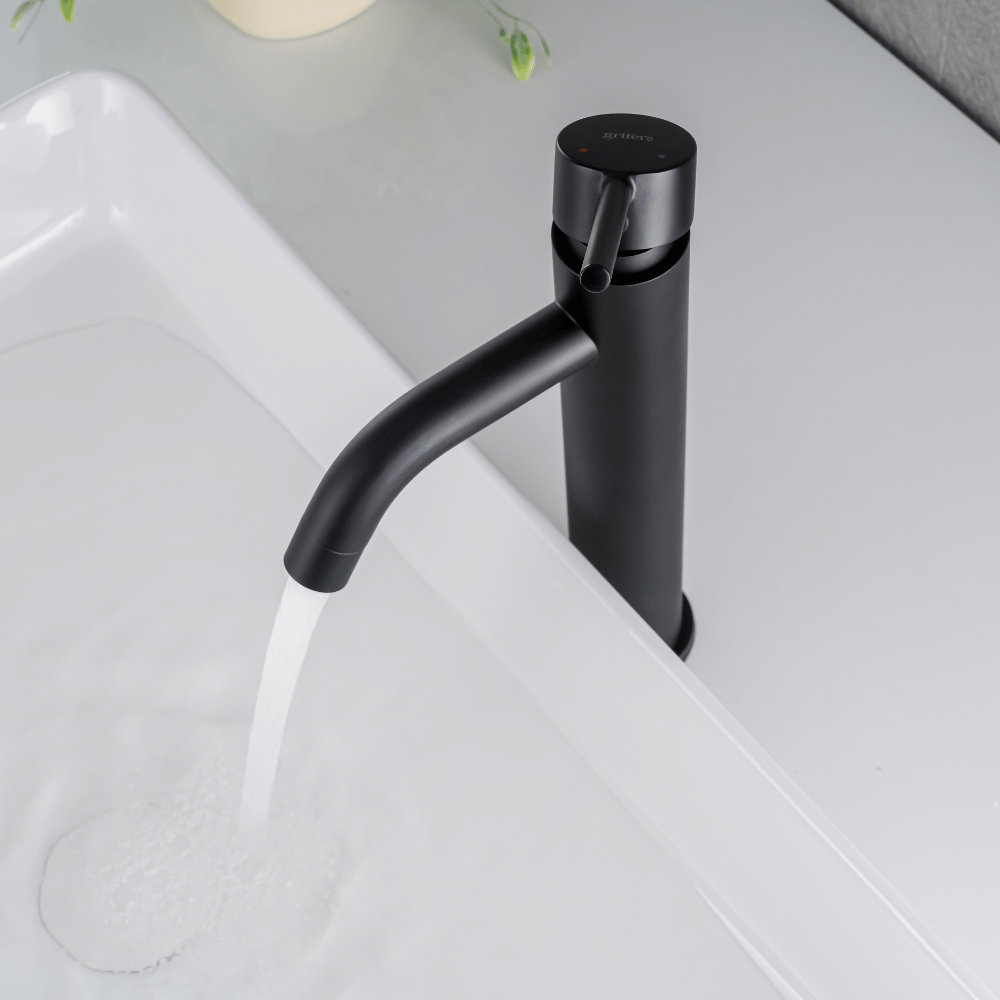 Mitigeur Lavabo Noir Mat Bec Haut – TUBE ALTUS COAL GRIFERS