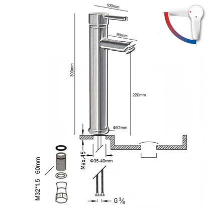 Mitigeur Lavabo Noir Avec Bec Haut Et Ouverture À Froid - ALTADAT COAL GRIFERS