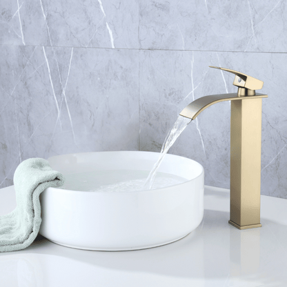 Mitigeur Lavabo Or Brossé Bec Haut Cascade – FONTEA ALTUS AURI GRIFERS
