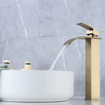 Mitigeur Lavabo Or Brossé Bec Haut Cascade – FONTEA ALTUS AURI GRIFERS