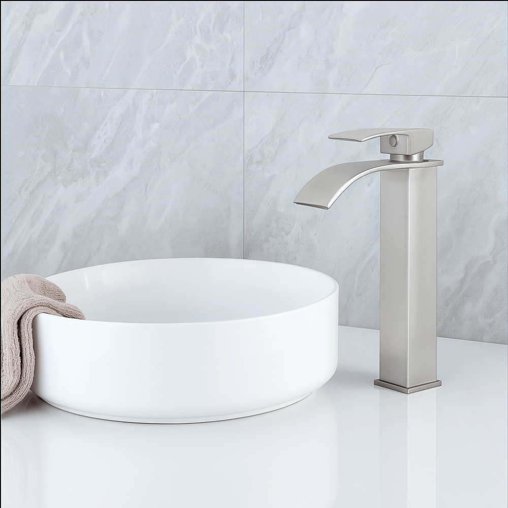 Mitigeur Lavabo Acier Brossé Bec Haut Cascade – FONTEA ALTUS HIBERA GRIFERS