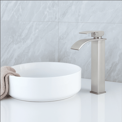 Mitigeur Lavabo Acier Brossé Bec Haut Cascade – FONTEA ALTUS HIBERA GRIFERS