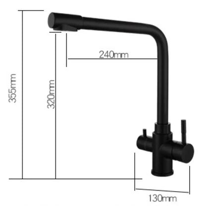 Grifo Osmosis Negro 3 vías 2 salidas Mate TRIAVI COAL GRIFERS - Interbude