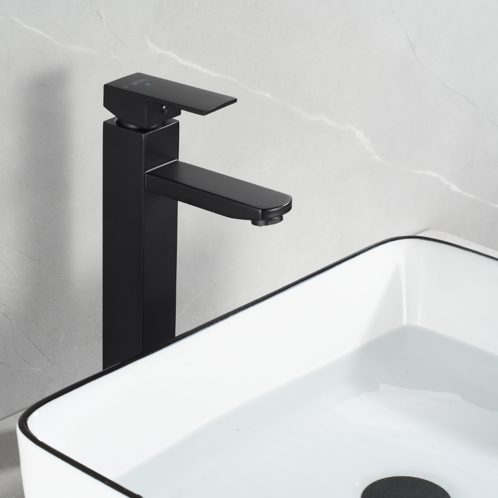 Mitigeur Lavabo Noir Avec Bec Haut Et Ouverture À Froid - HUMILIS COAL GRIFERS