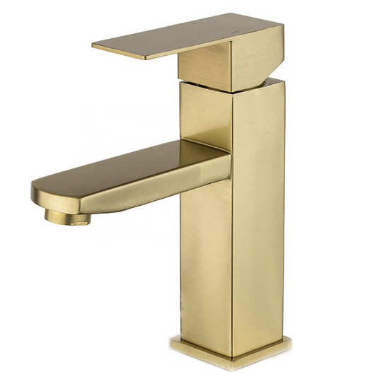 Mitigeur Lavabo Doré Brossé Bec Bas – SQUARE BASIS AURI GRIFERS