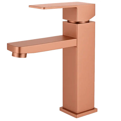Grifo Lavabo Oro Rosa Caño Bajo – SQUARE BASIS ROSEA GRIFERS